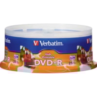 Verbatim - DVD enregistrable 96191 - DVD-R - 16x - 4,70 Go - 25 emballage Broche - Blanc - 120 mm - simple couche Couches - Imprimable - Jet d'encre Imprimable - 2 Heure Temps maximum d'enregistrement