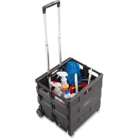 Safco Stow Away Folding Caddy - Telescopic Handle - 50 lb (22679.62 g) Capacity - 2 Casters - 16.5" (419.10 mm) Width x 14.5" (368.30 mm) Depth x 39" (990.60 mm) Height - Black, Silver - 1 Each