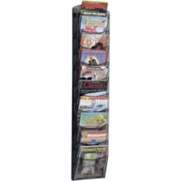 Safco 10-pocket Onyx Mesh Literature Rack - 10 Pocket(s) - 50.8" (1289.05 mm) Height x 10.3" (260.35 mm) Width x 3.5" (88.90 mm) Depth - Wall Mountable - Powder Coated - Black - Steel - 1 Each