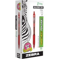 Zebra Z-Grip Retractable Ballpoint Pens - 1 mm (0.04") Medium Pen Point - Retractable - Red Ink - Clear, Red Barrel - 1 Dozen