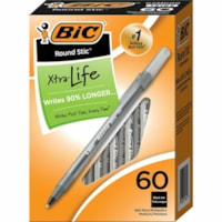 BIC Round Stic Ballpoint Pens - Medium Pen Point - Black Ink - Black Barrel - Brass Tip - 60 Box