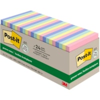 Post-it® Greener Notes Cabinet Pack - Sweet Sprinkles Color Collection - 1800 x Assorted - 3" (76.20 mm) Flag/Note Width x 3" (76.20 mm) Flag/Note Length - Square - 75 Sheets per Pad - Unruled - Positively Pink, Canary Yellow, Fresh Mint, Moonstone - Paper - Repositionable, Self-adhesive - Recyc