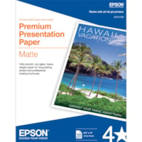 Papier de Présentation Premium S042180 Jet d'encre - Blanc brillant Epson - format format lettre - 8 1/2 po x 11 po - Mate - Blanc brillant