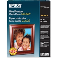 Epson Ultra-premium Glossy Photo Paper - Letter - 8 1/2" (215.90 mm) x 11" (279.40 mm) - Glossy - Bright White - 50 / Pack