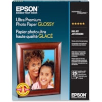 Epson Ultra-premium Glossy Photo Paper - Letter - 8 1/2" (215.90 mm) x 11" (279.40 mm) - Glossy - Bright White - 25 / Pack