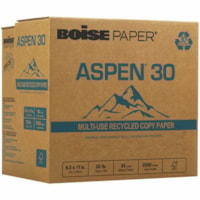 Papier recyclé Laser, Jet d'encre - Blanc - Recyclé - 30% Contenu recyclé Aspen - 92 Luminosité - format format lettre - 8 1/2 po (215,90 mm) x 11 po (279,40 mm) - 20 lb (9071,85 g) Poids de Base - Lisse - Sans bourrage, Sans acide - Blanc - 2500 / Carton