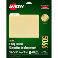 Avery® Filing Labelswith TrueBlock(tm) Technology for Laser and Inkjet Printers, 3-7/16" x 2/3" , Red - 2/3" (16.92 mm) Height x 3 7/16" (87.30 mm) Width - Permanent Adhesive - Rectangle - Laser, Inkjet - Red, White - Paper - 30 / Sheet - 600 Total Label(s) - 600 / Pack