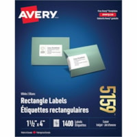 Avery® White Rectangle Labels 1-1/2" x 4" , for Laser and Inkjet Printers - 4" (101.60 mm) Width x 1 1/2" (38.10 mm) Length - Rectangle - Laser - Smudge Resistant, Jam-free - 1400 / Box