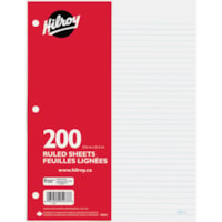 Hilroy 7mm Ruled With Margin Filler Paper - 200 Sheets - 3-ring Binding - 15 lb (6803.89 g) Basis Weight - 10 7/8" (276.10 mm) x 8 3/8" (212.60 mm) Sheet Size - White Paper - Hole-punched, Heavyweight, Tear Resistant - 200 / Pack