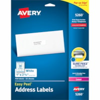 Avery® White Rectangle Labels with Sure Feed(tm) Technology,Easy Peel®, 1" x 2-5/8" , for Laser and Inkjet Printers - 1" (25.40 mm) Height x 2 5/8" (66.68 mm) Width - Permanent Adhesive - Rectangle - Laser - Matte - White - Paper - 30 / Sheet - 25 Total Sheets - 750 Total Label(s) - Perma