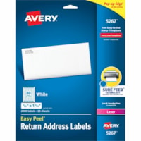 Avery® White Rectangle Labels with Sure Feed(tm) Technology,Easy Peel®, 1/2" x 1-3/4" , for Laser and Inkjet Printers - 1/2" (12.70 mm) Height x 1 3/4" (44.45 mm) Width - Permanent Adhesive - Rectangle - Laser - Matte - White - Paper - 80 / Sheet - 25 Total Sheets - 2000 Total Label(s) - 