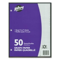 Hilroy 4:1" Two-Sided Quad Ruled Filler Paper - 10 7/8" (276.10 mm) x 8 3/8" (212.60 mm) Sheet Size - White Paper - Heavyweight, Hole-punched - 50 / Pack