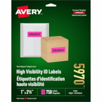 Avery® High Visibility Neon ID Labels for Laser and Inkjet Printers, 1" x 2?" , Neon Pink - 1" (25.40 mm) Height x 2 5/8" (66.68 mm) Width - Permanent Adhesive - Rectangle - Laser - Neon Pink - Paper - 30 / Sheet - 25 Total Sheets - 750 Total Label(s) - 750 / Pack