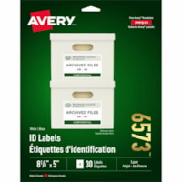 Avery® ID Labels for Laser and Inkjet Printers, 8?" x 5" - 8 1/8" (206.38 mm) Width x 5" (127 mm) Length - Permanent Adhesive - Rectangle - Laser, Inkjet - White - 2 / Sheet - 30 / Pack