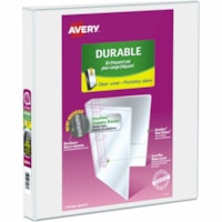 Avery® Durable View Binder 1" , Slant D Rings, White - 1" (25.40 mm) Binder Capacity - Letter - 8 1/2" (215.90 mm) x 11" (279.40 mm) Sheet Size - Fastener(s): D-Ring - White - Recycled - Durable, Gap-free Ring - 1 Each