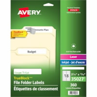 Étiquette pour classeur Avery® - largeur de 15/16 po (23,62 mm) x longueur de 3 7/16 po (87,12 mm) - Rectangulaires - Laser, Jet d'encre - Blanc - 360 / emballage