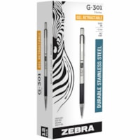 Zebra Pen G-301 Retractable Ballpoint Pen - 0.7 mm (0.03") Pen Point - Refillable - Retractable - Black Ink - Gel-based - Stainless Steel Barrel - 1 Each