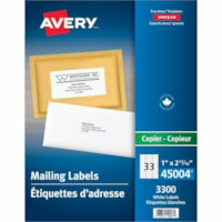 Etiquette d'adresse Avery® - largeur de 2 13/16 po (71,44 mm) x longueur de 1 po (25,40 mm) - Permanent Adhésif - Rectangulaires - Blanc - 3300 / boîte