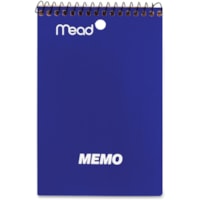 Mead 4"x6" Wirebound Memo Book - 40 Pages - Wire Bound - 15 lb (6803.89 g) Basis Weight - 4" (101.60 mm) x 6" (152.40 mm) Sheet Size - White Paper - Assorted Cover - Stiff-back - 1 Each