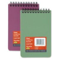 Mead Memo Book - 150 Pages - 75 Sheets - Wire Bound - 4" (101.60 mm) x 6" (152.40 mm) Sheet Size - White Paper - Black Binding - Assorted Poly Cover - Hole-punched - 1 Each