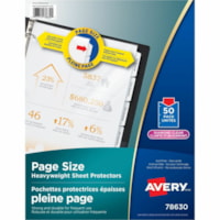 Protecteur de feuille Avery® - Pour format lettre 8 1/2 po (215,90 mm) x 11 po (279,40 mm) Feuilles - Reliure à anneaux - Rectangulaire - Clair - Polypropylène - 50 / emballage