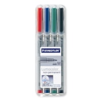 Marqueur à base d'eau Universal Lumocolor - 1 mm (0,04 po) Moyenne Pointe de marqueur - Rechargeable - Ink Rouge, Bleu, Vert, Noir - Encre à base d'eau - Barrel Gris Polypropylène - 4 / Ensemble