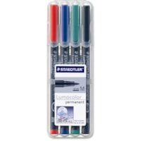 Staedtler Lumocolor Permanent Universal Pen - 1 mm (0.04") Medium Pen Point - Refillable - Red, Blue, Green, Black Ink - Black Polypropylene Barrel - 4 / Set