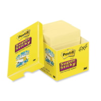 Feuillet adhésif Super Sticky Post-it® - largeur de drapeau/note 4 po x longueur de drapeau/note 4 po - Carré - Avec ligne - Jaune canari - 12 / emballage