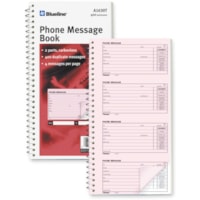 Blueline Telephone Message Book - 100 Sheet(s) - Spiral Bound - 2 Part - Carbonless Copy - 5 3/4" (14.6 cm) x 10 3/4" (27.3 cm) Sheet Size - White Sheet(s) - 1 Each