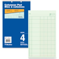 Cahier à colonnes Blueline - 50 Feuilles - Gommée - format 8 1/4 po (21 cm) x 14 po (35,6 cm) - 2 xsTrous - 4 Colonnes par feuille - Sheet(s) Vert - Cover Bleu - Recyclé - 1 chaque