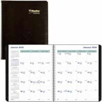 Blueline 16-Month Monthly Planner, 9-1/4"x 7-1/4" Bilingual, Black - Monthly - 16 Month - September 2024 - December 2025 - 7 1/8" (180.98 mm) x 8 7/8" (225.43 mm) Sheet Size - Black - Bilingual, Reference Calendar, Phone Directory, Address Directory - 1 Each