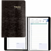 Blueline Daily Planner 8"x 5" Spiral Bind, English, Black - Julian Dates - Daily - 1 Year - January 2025 to December 2025 - 7:00 AM to 7:30 PM - Half-hourly - 1 Day Single Page Layout - 5" (127 mm) x 8" (203.20 mm) Sheet Size - Spiral Bound - Black - Appointment Schedule, Reference Calendar, Notes A