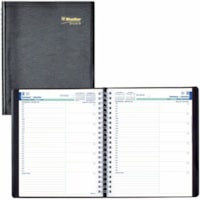 Blueline Essential Daily Appointment Book, 11"x 8-1/2" , Bilingual - Julian Dates - Daily - January 2025 - December 2025 - 7:00 AM to 8:30 PM - Half-hourly - 1 Day Single Page Layout - 8 1/2" (215.90 mm) x 11" (279.40 mm) Sheet Size - Twin Wire - Black Cover - Bilingual, Task List, Soft Cover - 1 Ea