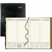 Brownline Executive Daily Planner, 10-7/8" x 7-5/8" , Trilingual, Black - Daily - January 2025 to December 2025 - 7:00 AM to 10:45 PM - Quarter-hourly - 1 Day Single Page Layout - 10 7/8" (276.23 mm) x 7 5/8" (193.68 mm) Sheet Size - Sewn - Black - Leather - Trilingual, Notepad, Address Directory, P