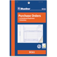 Blueline Purchase Order Form Book - 50 Sheet(s) - 2 Part - Carbonless Copy - 8" (20.3 cm) x 5 3/8" (13.7 cm) Sheet Size - Blue Cover - 1 Each