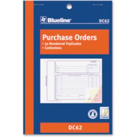 Blueline Purchase Order Form Book - 50 Sheet(s) - 3 Part - Carbonless Copy - 7 63/64" (20.3 cm) x 5 25/64" (13.7 cm) Sheet Size - Blue Cover - 1 Each