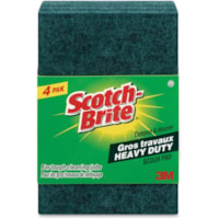 3M Scotch-Brite Scour Pad - 4" (101.6 mm) Height x 6" (152.4 mm) Width - 4 / Pack - Green