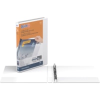 QuickFit QuickFit Round Ring View Binder - 5/8" (15.75 mm) Binder Capacity - Letter - 8 1/2" (215.90 mm) x 11" (279.40 mm) Sheet Size - Fastener(s): 3 x Round Ring - Pocket(s): Internal - White - Recycled - Clear Overlay, Easy Insert Spine - 1 Each