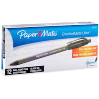 Paper Mate Comfort Mate Retractable Pens - Medium Pen Point - Retractable - Black Ink - Black Rubber Barrel - 1 Dozen