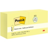 Post-it® Greener Dispenser Notes - 1200 - 3" (76.20 mm) Flag/Note Width x 3" (76.20 mm) Flag/Note Length - Square - 100 Sheets per Pad - Unruled - "Yellow - Paper - Self-adhesive, Repositionable, Non-smearing - Recycled - 12 / Pack