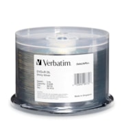 Verbatim DVD+R DL 8.5GB 8X DataLifePlus Shiny Silver Silk Screen Printable - 50pk Spindle - 8.5GB - 120mm Standard - 50 Pack Spindle