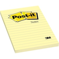 Feuillet adhésif Post-it® - 100 - largeur de drapeau/note 4 po x longueur de drapeau/note 6 po - Rectangulaires - 100 Feuilles par bloc - Avec ligne - Jaune canari - Papier - Autocollant, Repositionnables