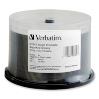 Verbatim DVD-R 4.7GB 8X Aqua Ace White Glossy Inkjet Printable Surface, Hub Printable - 50pk Spindle - Inkjet Printable