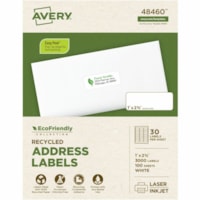 Avery® Eco-Friendly Address Labels for Laser and Inkjet Printers, 1" x 2?" - 1" (25.40 mm) Width x 2 5/8" (66.68 mm) Length - Permanent Adhesive - Rectangle - Laser, Inkjet - Matte - White - Paper - 30 / Sheet - 100 Total Sheets - 3000 Total Label(s) - Recyclable, PVC-free, Permanent Adhesive, C