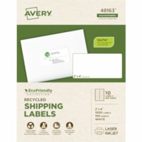 Avery® Eco-Friendly Shipping Labels for Laser and Inkjet Printers, 2" x 4" - 2" (50.80 mm) Width x 4" (101.60 mm) Length - Permanent Adhesive - Rectangle - Laser, Inkjet - Matte - White - Paper - 10 / Sheet - 100 Total Sheets - 1000 Total Label(s) - Recyclable, PVC-free, Permanent Adhesive, Cust