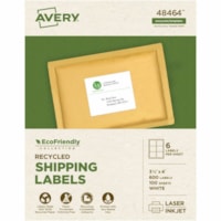 Avery® Eco-Friendly Shipping Labels for Laser and Inkjet Printers, 3?" x 4" - 3 21/64" (84.58 mm) Width x 4" (101.60 mm) Length - Permanent Adhesive - Rectangle - Laser, Inkjet - Matte - White - Paper - 6 / Sheet - 100 Total Sheets - 600 Total Label(s) - Recyclable, Permanent Adhesive, Customiza