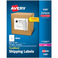 Avery® White Rectangle Labels, TrueBlock®, 8½" x 11" , for Laser and Inkjet Printers - 8 1/2" (215.90 mm) Height x 11" (279.40 mm) Width - Permanent Adhesive - Laser, Inkjet - Matte - Bright White - Paper - 1 / Sheet - 100 Total Sheets - 100 Total Label(s) - Permanent Adhesive, Jam Resistant