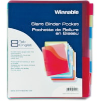 Winnable 8-Tab Slant Binder Pocket - 100 x Sheet Capacity - For Letter 8 1/2" (215.90 mm) x 11" (279.40 mm) Sheet - Ring Binder - Rectangular - Red, Yellow, Clear, Green, Blue, Orange, Dark Blue, Purple - Polypropylene - 8 / Pack