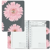 Blueline Pink Daisy Daily Planner - Business - Daily - 1 Year - January 2025 - December 2025 - 7:00 AM to 7:30 PM - Half-hourly - 1 Day Single Page Layout - 8" (203.20 mm) x 5" (127 mm) Sheet Size - Spiral Bound - Pink CoverBilingual, Tear-off, Notepad - 1 Each