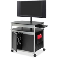 Safco Scoot Flat Panel Multimedia Display Cart - 68" (1727.20 mm) Height x 39.50" (1003.30 mm) Width x 27" (685.80 mm) Depth - Steel - Black, Silver